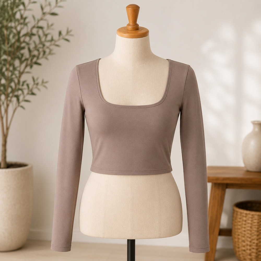 NWT Abound Scoop Neck Top Womens Large Grey Long Sleeve Stretch Minimalist Base
